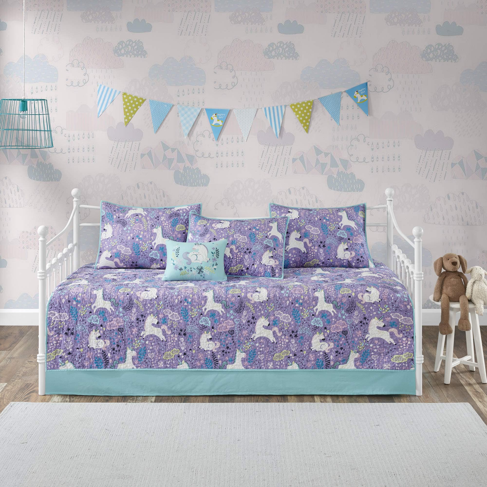 Urban Habitat Kids Cloud Daybed Cover Vibrant Fun and Playful Unicorn Print, All Season Children Bedding, Matching Bedskirt, Girls Bedroom Décor, Kids Purple, Cover Reversible Cotto,