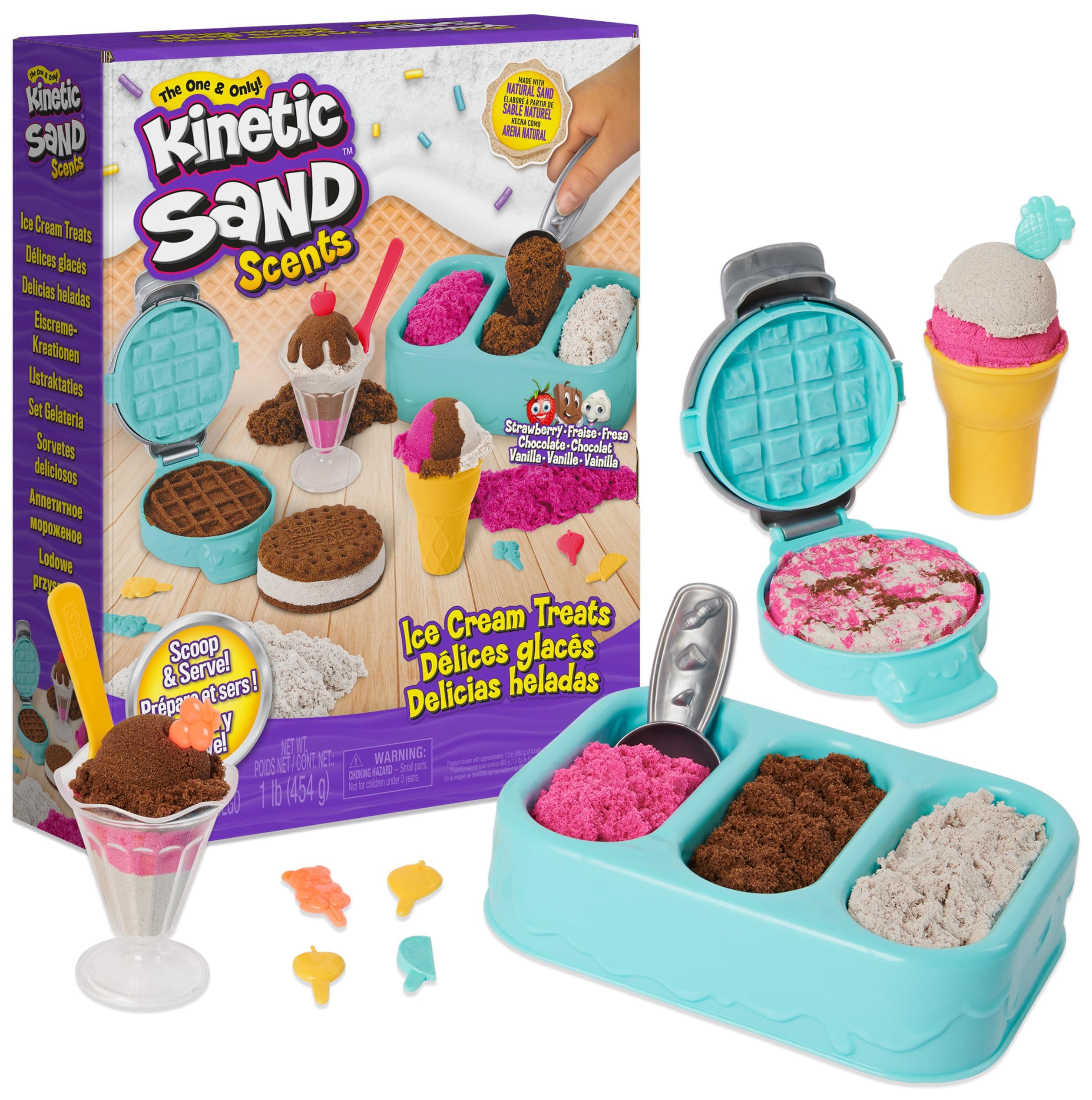 Scents, Ice Cream Treats Playset with 3 Colours of All-Natural Scented Sand and 6 Serving Tools