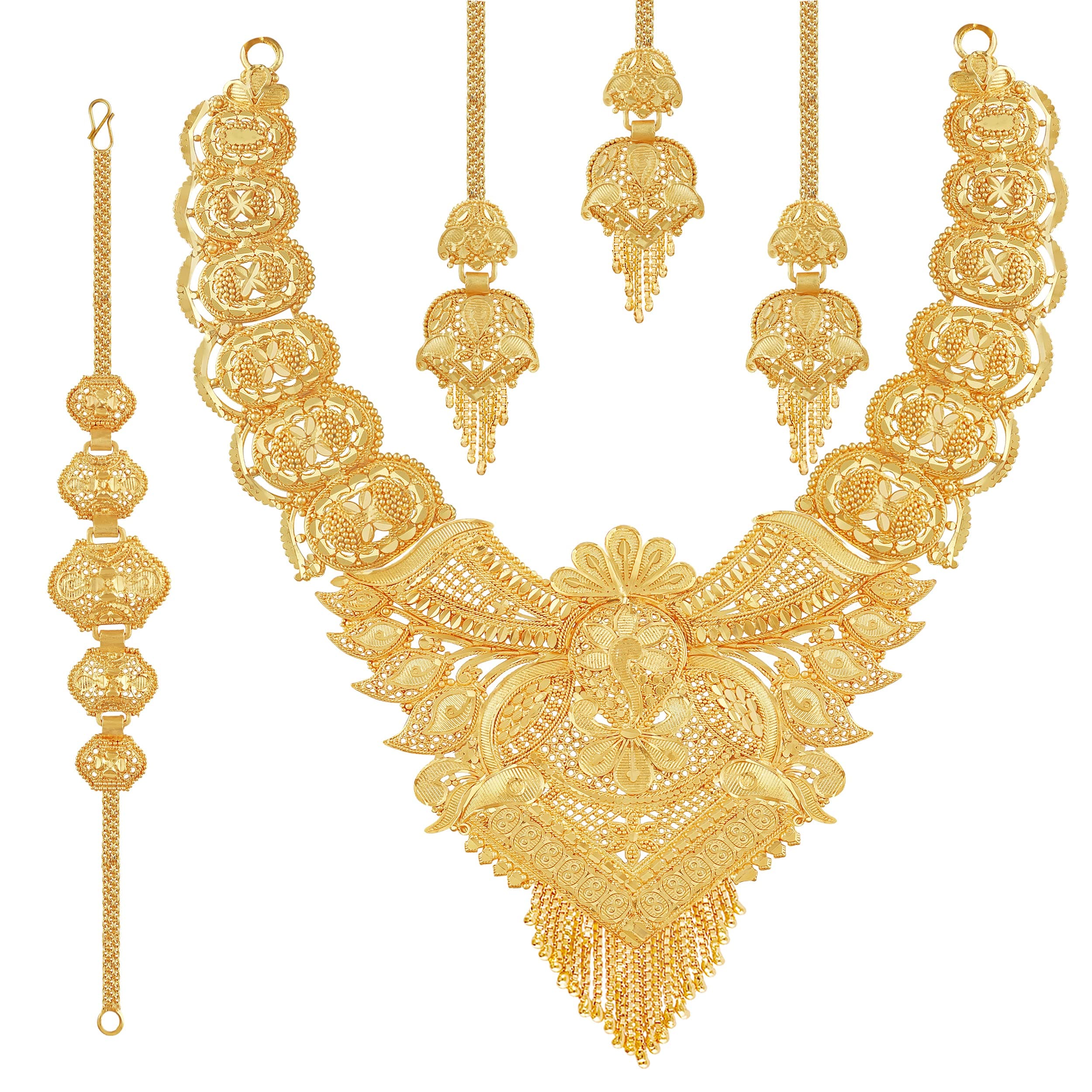 MansiyaorangeNecklace Jewellery Bridal Wedding Original Wax Forming Work Premium Heavy Choker Set For women(7 Inch Long)