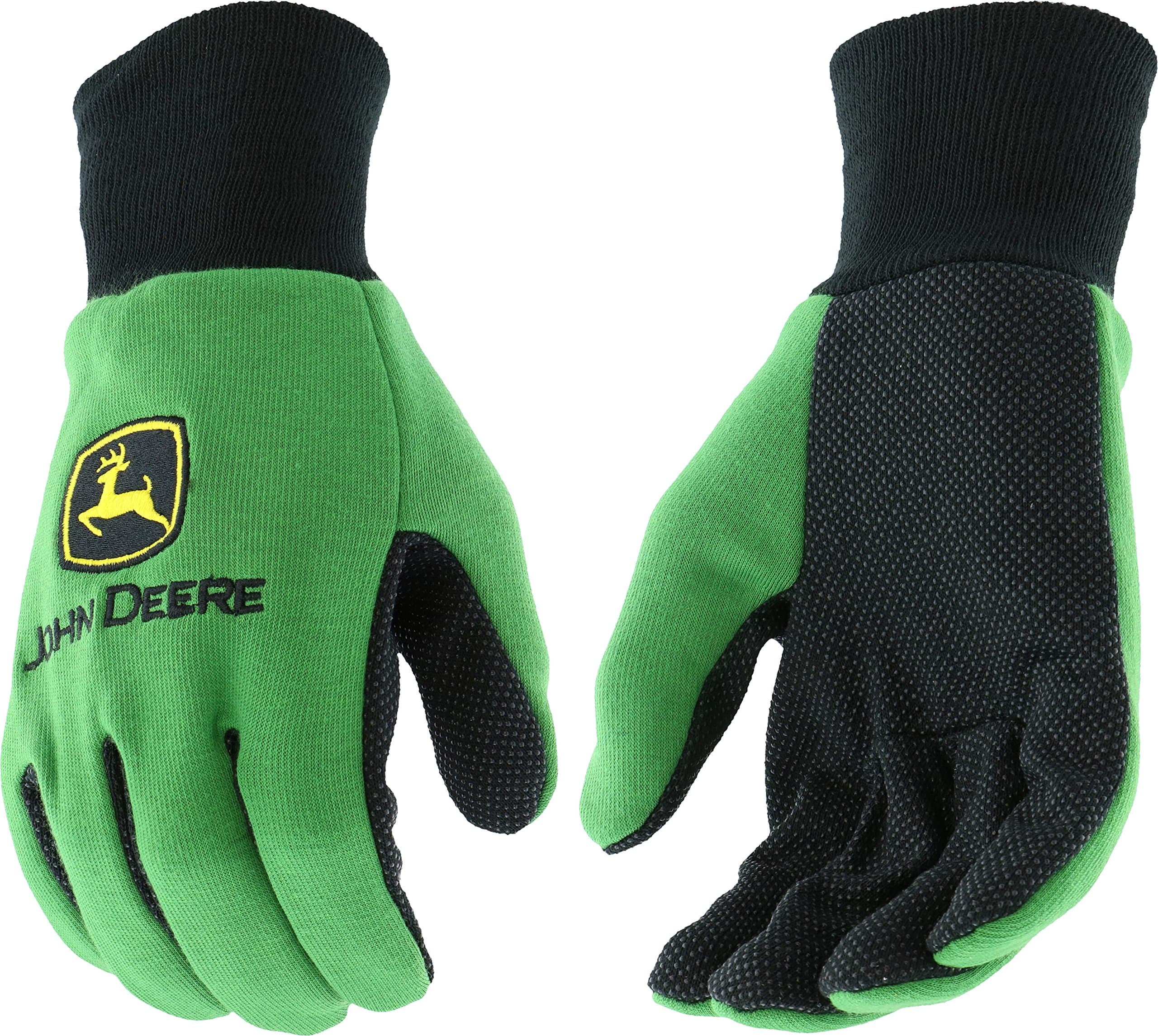 JD00002 Jersey Gloves - 10 oz Jersey Gloves for Youth, Ribbed Knit Wrist, Polyester/Cotton Fabric, Straight Thumb, Green/Black